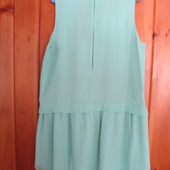 Sleeveless Mint Green Flowy Blouse Sz Large BCBG Tops Open Slit Back Green Black - Picture 5 of 6